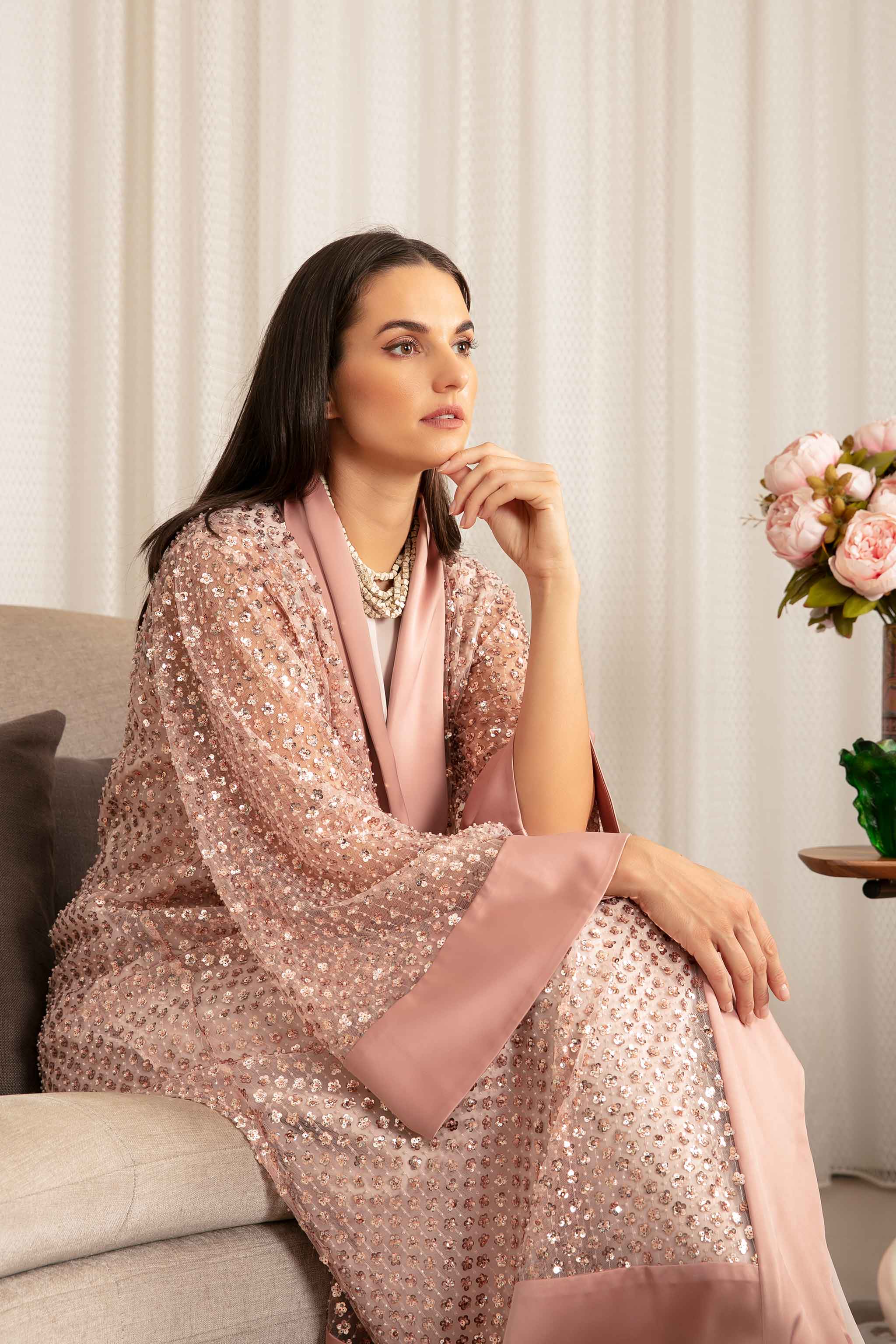 Sage Abaya in Rose Gold / Black / Grey