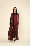 Burgundy Textured Floral Abaya – Sahar Luxe Collection