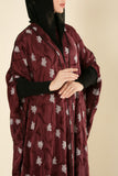 Burgundy Textured Floral Abaya – Sahar Luxe Collection
