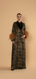 Gold-Toned Printed Abaya with Feathered Cuffs