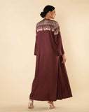 BURGUNDY TASSEL FRINGE ABAYA - RTW