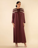 BURGUNDY TASSEL FRINGE ABAYA - RTW