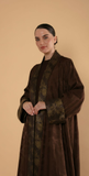 Classic Chocolate Brown Abaya with Subtle Golden Patterns