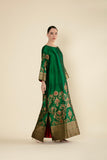 Zari Luxe Banarasi Brocade Jalabiya – Emerald Green & Gold