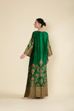 Zari Luxe Banarasi Brocade Jalabiya – Emerald Green & Gold