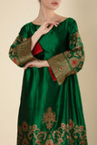 Zari Luxe Banarasi Brocade Jalabiya – Emerald Green & Gold