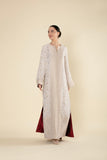 Zari Luxe Banarasi Brocade Jalabiya – Pearl White & Gold