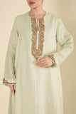 Zari Luxe Pastel Green Gold Embellished Jalabiya