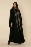 MIDNIGHT HARMONY: BLACK ABAYA WITH RIBBON DETAILING