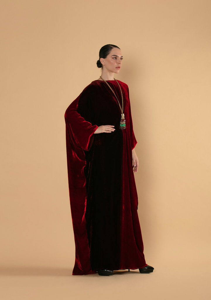Garnet Velvet Kaftan with Statement Elegance – Vaya Fashion