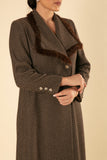 BROWN CLASSY COAT WITH FUR COLLAR